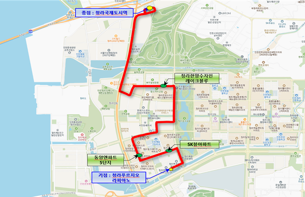 심야전용버스 N81번 별밤버스 운영 노선도. 인천시 포토