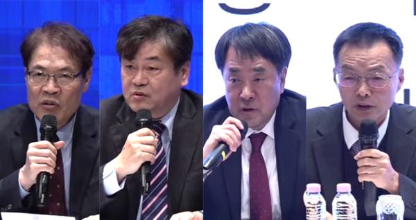 사진 왼쪽부터 기호 1번 최병길 도시환경공학부 교수, 기호 2번 이인재 경제학과 교수, 기호 3번 강현철 명예교수, 기호 4번 임경환 생명과학부 교수. 인천대총장추천위 방송 인천뉴스 갈무리