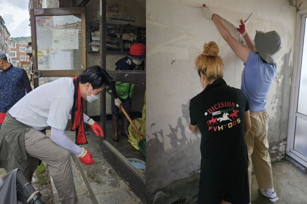 17일 강범석 서구청장과 주민단체 회원 등 300여명이 최근 발생한 호우 피해복구 활동에 나섰다.(사진=한국관광예술협회)