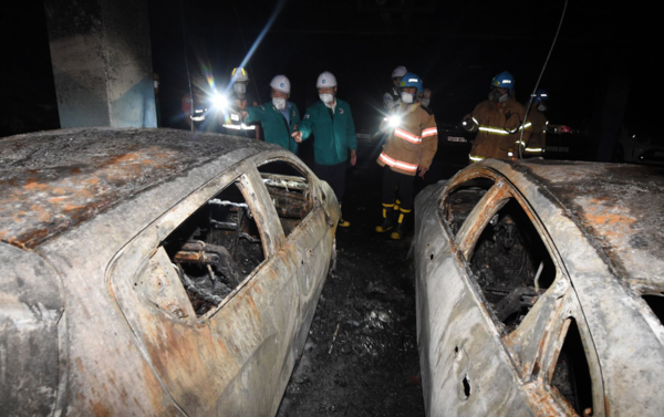 인천시 서구 청라동 소재 모 아파트 지하주차장 전기차 화재 피해 모습. 인천뉴스DB
