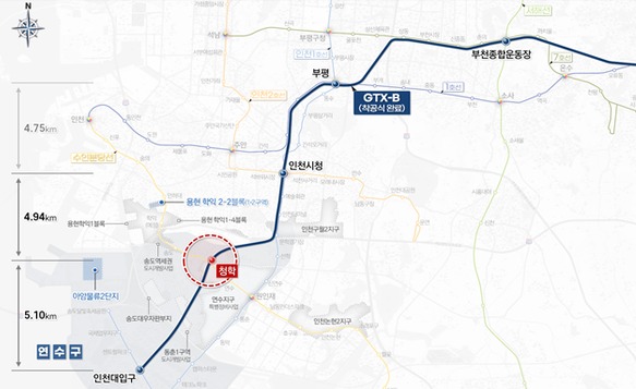 GTX-B 추가 정거장 노선도. 인천시 포토